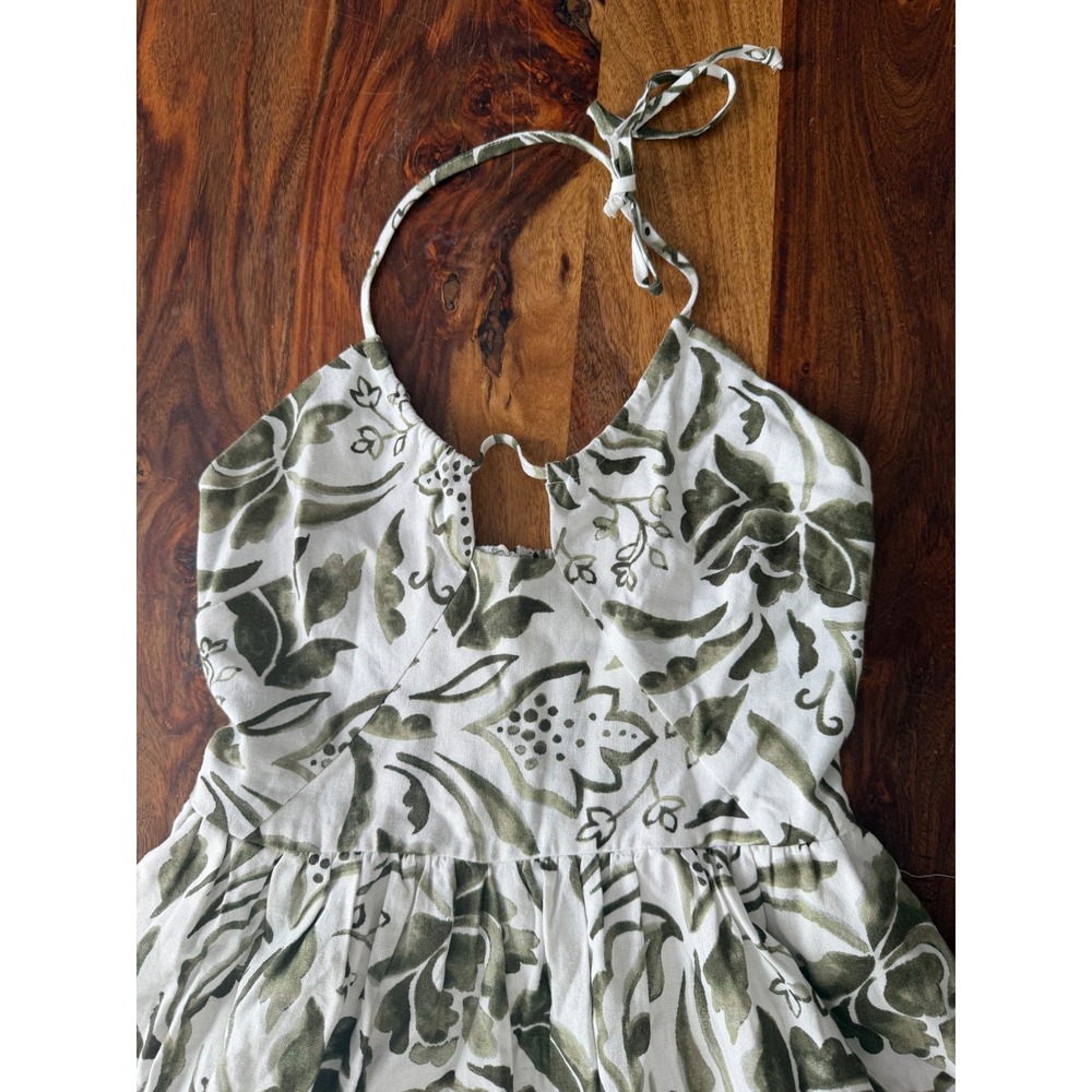 1. STATE Womens S Linen halter Maxi Dress Olive Green Floral White Wedding Guest - Picture 8 of 10